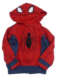 Červeno-tmavomodrá propínací mikina s pavoukem a kapucí - Spiderman