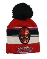 Červeno-bílá čepice se Spidermanem a kapucí Tu