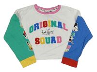 Biela crop mikina s nápisom a farebnymi rukávy Disney