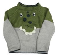 Kaki-sivý sveter s krokodílom M&Co.