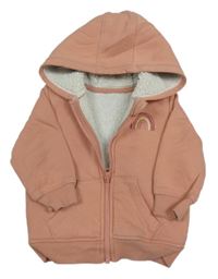 Růžová propínací zateplená mikina s duhou a kapucí George