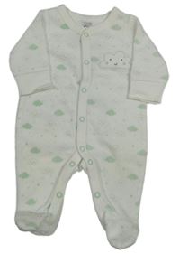 Bielo-zelený zamatový overal s mráčikmi C&A