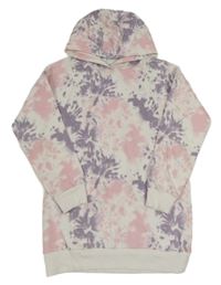 Bílo-levandulovo-růžové batikované teplákové šaty s kapucí F&F