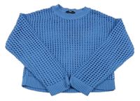 Modrý perforovaný crop svetr New Look