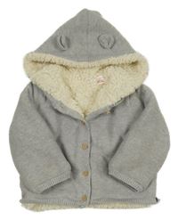 Šedý propínací zateplený svetr s kapucí Mango