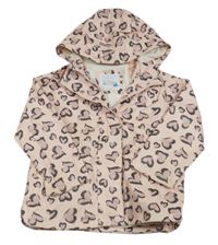Světlerůžovo-lila-antracitová voděodolná podzimní bunda s leopardím vzorem a kapucí Primark