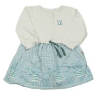 Biele teplákové šaty s nápisom a modrou kostkovanou sukní