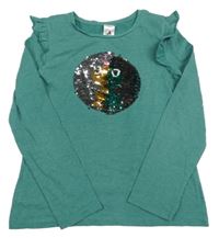 Zelené melírované triko s překlápěcími flitry C&A