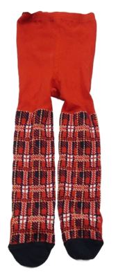 Červeno-tmavomodro-bílé kostkované punčocháče