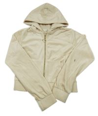 Svetlobéžová plyšová prepínaci crop mikina s kapucňou H&M