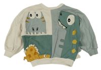 Béžovo-zelenošedá mikina s dinosaurami George