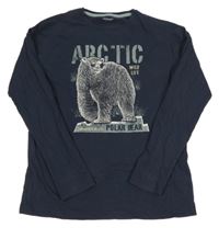 Tmavomodré triko s medvědem Vertbaudet