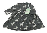 Nové - Tmavosivé bavlnené šaty so zebrami