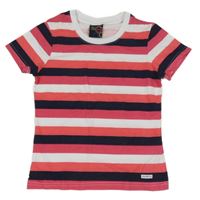 Růžovo-bílo-tmavomodré pruhované triko Kiltec