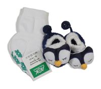 2x ponožky - bílé - nové + tmavomodro-bílé s tučňáky