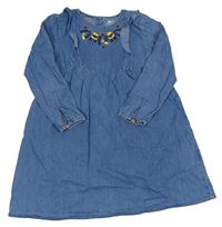 Modré ľahké rifľové šaty s kvietkami a volánikmi Lupilu