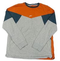 Oranžovo-sivo-tmavozelené tričko s výšivkou zn. Next