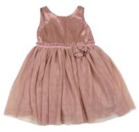 Ružové saténovo/tylové slávnostné šaty s kvietkom H&M