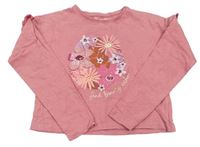 Ružové crop tričko s kvietkami F&F