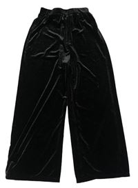 Čierno-strieborné zamatové culottes nohavice Nutmeg