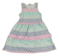 Bielo-ružovo-modré vzorované bavlnené šaty H&M