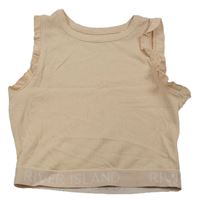 Broskvový rebrovaný crop top s volánikmi River Island