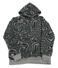 Šedo-černá vzorovaná huňatá mikina s kapucí Fluid