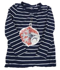 Tmavomodro-biele pruhované tričko s překlápěcími flitr Topolino