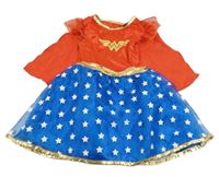 Kockovaným - Červeno-modré saténovo/tylové šaty s pláštěm - Wonder Woman