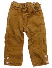 Béžové manšestrové podšité kalhoty s volánky Esprit