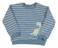 Modro-biela pruhovaná mikina s dinosaurom M&S