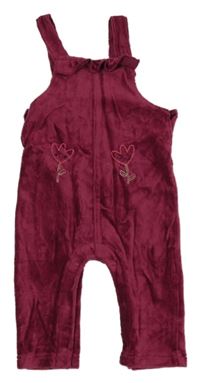 Tmavorůžové sametové laclové kalhoty s kytičkami Dunnes