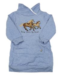 Modré teplákové šaty s koníky s komínovým límcem Topolino