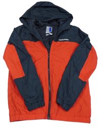 Červeno-tmavomodrá šusťáková jarní bunda s logem a kapucí Jack & Jones