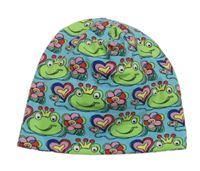 Světlemodro-zelená bavlněná čepice se žabičkami 