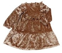 Staroružové zamatové lesklé šaty s volánikmi Nutmeg