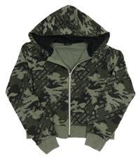 Kaki-čierna army prepínaci crop mikina s kapucňou Page one young