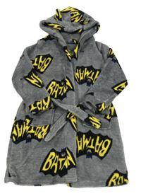 Sivý chlpatý župan s Batmanem a kapucňou