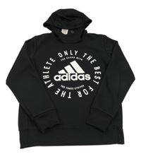 Černá mikina s nápisy a kapucí Adidas