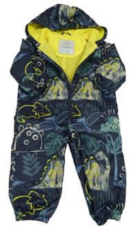 Tmavmodrá šusťáková jarní kombinéza s dinosaury a kapucí George