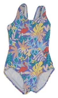 Barevné vzorovované jednodílné plavky s plameňáky Alive 