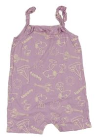 Ružový bavlnený kraťasový overal so Snoopym Sinsay