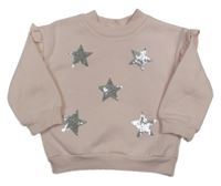 Svetloružová mikina s hvězdičkami z flitrů Matalan
