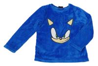 Kobaltově modrá chlpatá mikina so Sonicem