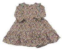 Kaki-farebné kvietkovane šaty s volánikmi Topolino