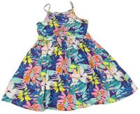 Tmavofialovo-farebné letné šaty s lístečky a uzlom Tu