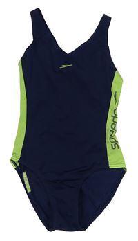 Tmavomodro-zelené jednodílné plavky s logem Speedo