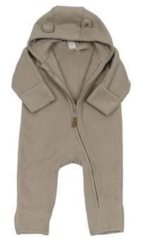 Béžovošedá fleecová kombinéza s kapucí s oušky H&M