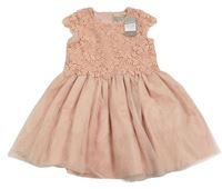 Svetloružové tylovo/krajkové slávnostné šaty s kvetmi zn. PRIMARK