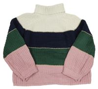 Bílo-tmavomodro/zeleno-růžový žebrovaný žinylkový oversize rolák M&S